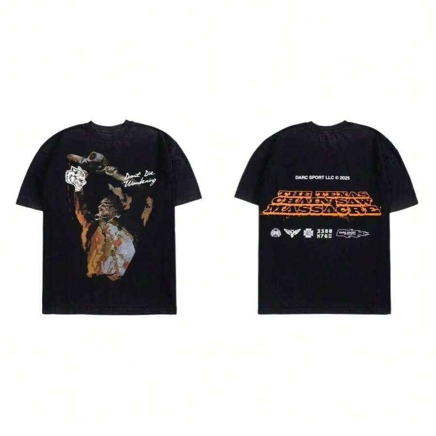 DARCSPORT American-Style  Retro T-Shirt For Couples, Men's Top, Pure Cotton Loose-Fit Round-Neck T-Shirt - T251009 Màu đen - Xem 1