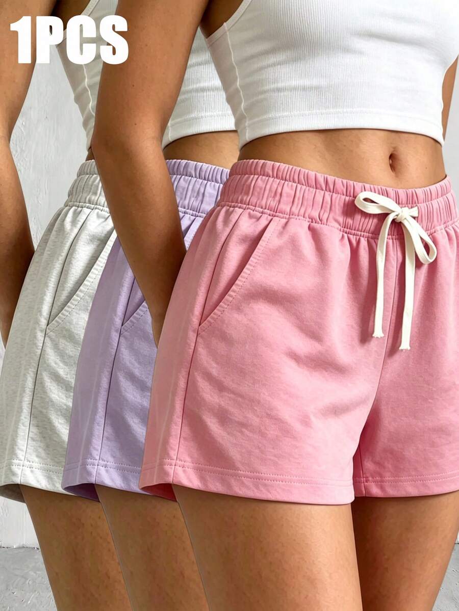 Women's Adjustable Elastic Waist Sports Shorts, Suitable For Girls' Summer Activities, Running And Indoor Exercises - Pink - View 1
