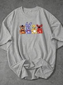 FNAF  T-Shirt Featuring Chica, Bonnie, Foxy, An Indie Game, Horror Movie, Killer Robot, Geek, Colorful, Gray, Unisex, Men's And Women's, 100% Cotton, Premium Top, Streetwear, New Release, Immediate Shipping, Various Colors!! Plus Size - 五夜後宮2 灰色 - 查看 1