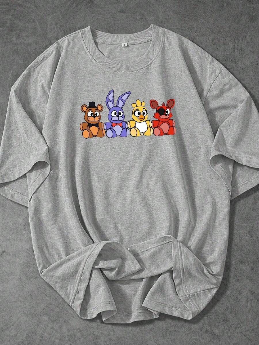 FNAF  T-Shirt Featuring Chica, Bonnie, Foxy, An Indie Game, Horror Movie, Killer Robot, Geek, Colorful, Gray, Unisex, Men's And Women's, 100% Cotton, Premium Top, Streetwear, New Release, Immediate Shipping, Various Colors!! Plus Size - 五夜後宮2 灰色 - 查看 1