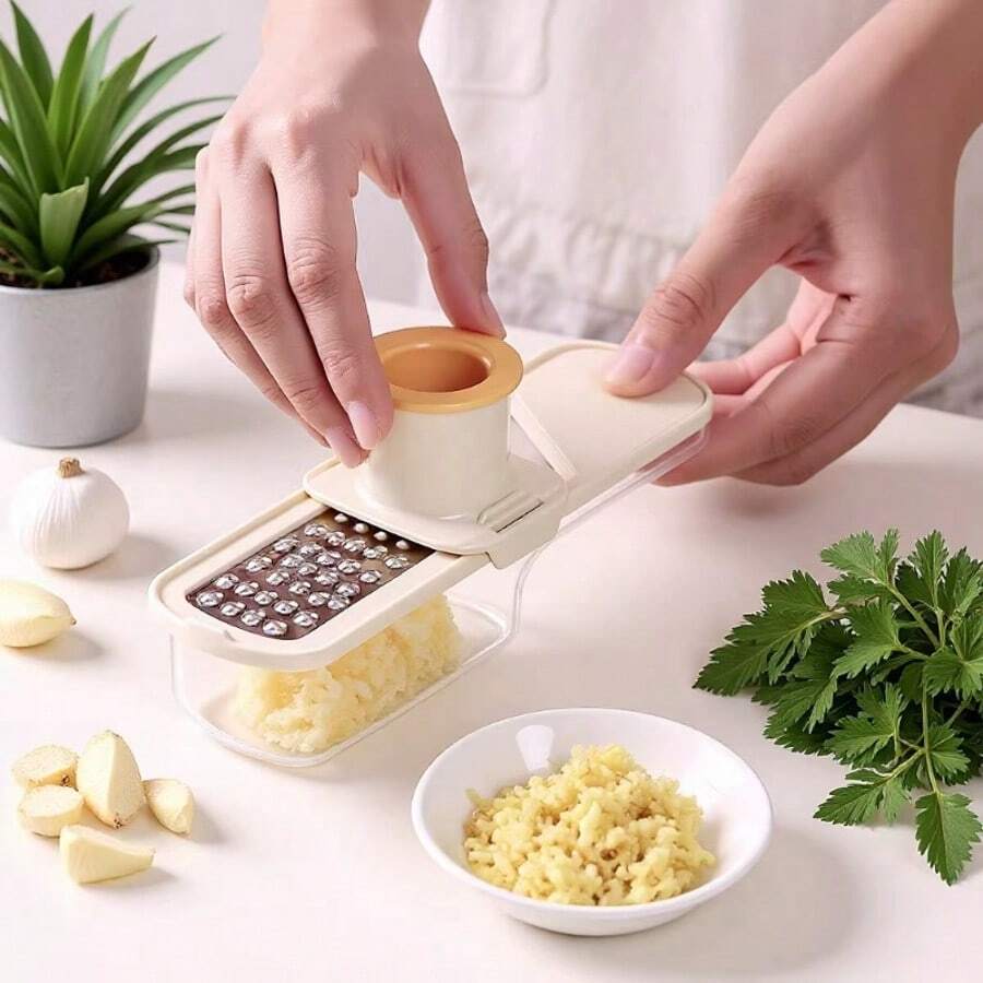 Máy cắt rau củ đa năng 3 trong 1, máy thái và bào bằng thép không gỉ, dụng cụ bào gừng tỏi có bảo vệ tay, dụng cụ cắt nhà bếp gia dụng - Nhiều màu - Xem 1