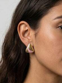 3 Pairs Random Vintage Enamel Geometric Wave Gold Pendant Earrings Set, Colorful Fashion Earrings, Elegant Jewelry For Women, Suitable For Summer Beach, Festivals, Weddings, Daily Wear, Music Festivals, Beach Vacations. Ideal Gift For Valentine's Day, Birthday, Mother's Day - Multicolor - View 4
