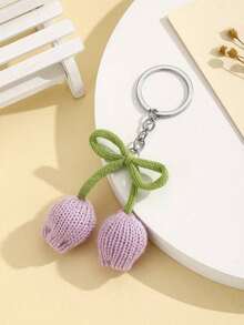 1pc DIY Handmade Crochet Tulip Flower Bud Keychain, Colorful Yarn Flower Keyring, Creative Gift For Lover, Friend, Girlfriend, Holiday, Festival, Mobile Phone, Car Accessories, Small Gift For Events - ngẫu nhiên - Xem 9
