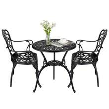 Techigher Bistroset 3-teilig, Bistrotisch mit 2 Stühle & Schirmloch, Aluminiumguss Gartenmöbel Set, Balkonmöbel Set für Garten, Terrasse, Balkon, Schwarz - Schwarz - Übersicht 11