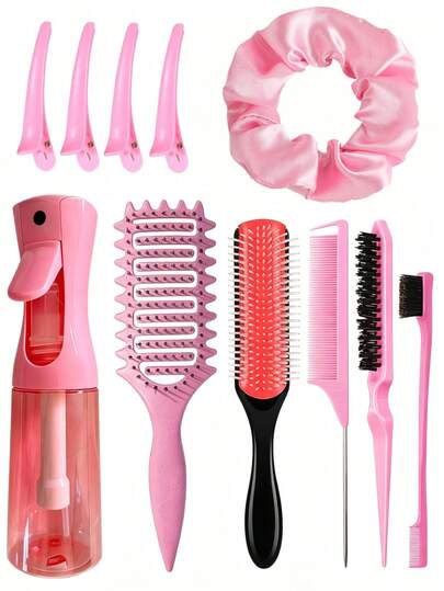 3 Pieces6-Piece/11-Piece Youth Universal Hairstyle Comb Set (Completely Upgraded Curling Comb, 9 Nylon-Filled Hairstyle Combs, Fluffy Styling Comb, Tail Comb, Edge Comb, Spray Bottle, 4 Duckbill Clips, Hairstyle Comb Set), Curling Comb, Salon Supplies, Household Hairstyle Making Tools
