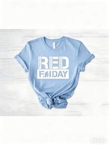 May 5th Day Casual T-Shirt 100% Cotton Women's Summer Top. On Fridays We Wear Red Shirts, We Wear Red To Remember Everyone's Deployment. American Flag American Veterans T-Shirt, American Flag T-Shirt 180g Breathable Cotton Tee, All Match - 藍色 - 查看 12