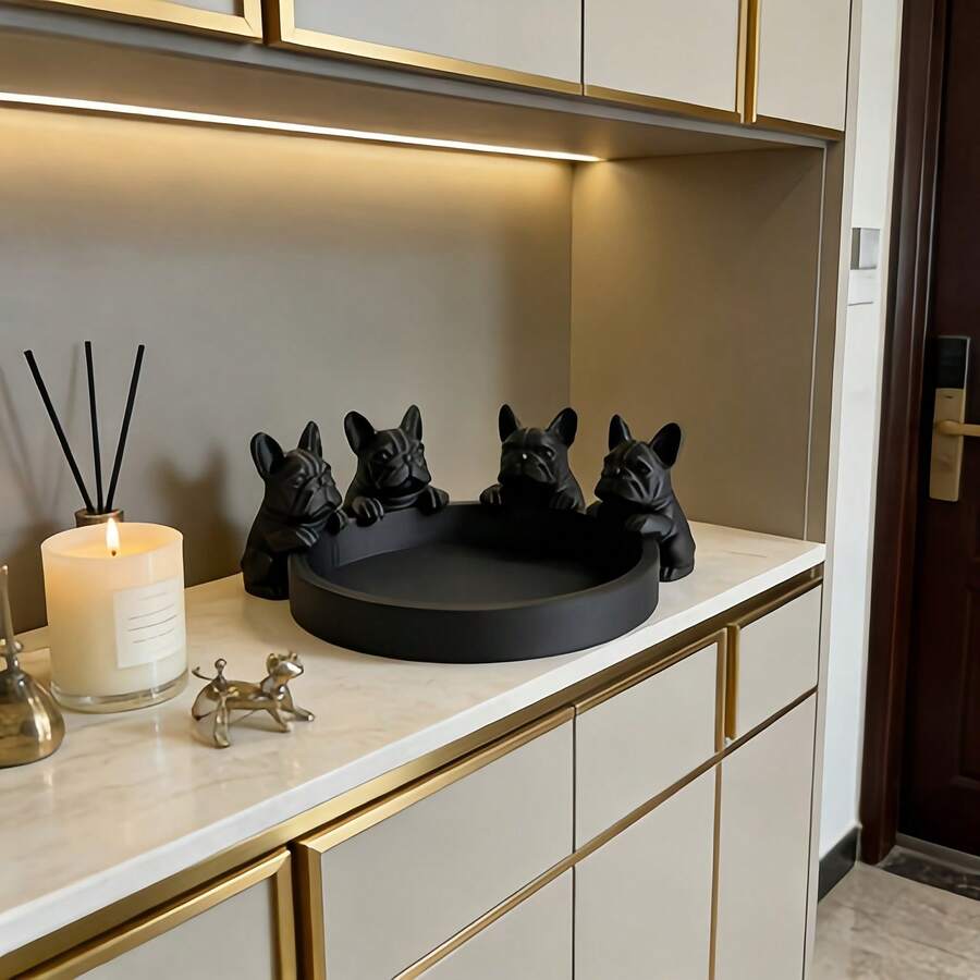 1-Piece Set - 4 French Bulldog Decorative Trays - Black Jewelry Trays, Gothic Minimalist Home Decor For Dressing Tables And Desks, French-Themed Cat Paw Organizer, Perfect Gift For Dog Lovers On Mother's Day And Christmas, Valentine's Day Gift - Black - View 1