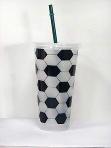 6pcs Reusable Plastic Football Shaped Cups With Lids & Straws, Suitable For Football Fans, Football Themed Party Decor & Gifts - Multicolor - View 10