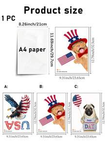 SUPSTICKER 1件美國日美國國旗動物寫實可愛風自黏牆貼，可移除PVC材質，節日家居空間改造壁紙，撕貼式，不捲邊，可移除，可DIY組合，易清潔，適用於美國日牆面裝飾、派對背景裝飾、櫃面美化、兒童房氛圍營造、區域背景裝飾、兒童空間環境美化與翻新，9.31*12.79英吋 - 1pc - 查看 3