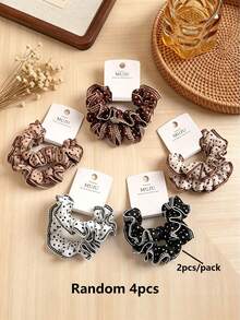 4pcs (2pcs/Card, Random Color) Korean Lace Scrunchies, Sweet & Cute Elastic Hair Ties Suitable For Ponytail, Fashionable Hair Accessories - Multicolor - View 10