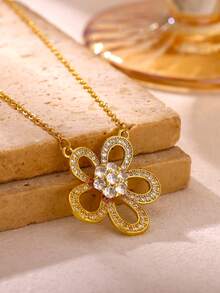 Luxury Zirconia Flower Necklaces For Women 18K Gold Plated Geometric Flower Pendant Necklace Fashion Jewelry,Perfect Gifts For All Accassions - Multicolor - View 4