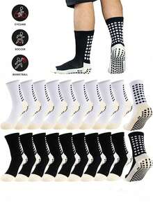 10 Pairs Of Men's Anti Slip Football Socks, Basketball Sports Anti Slip Socks, Anti Slip Straps, Anti Slip Pads, Grip Socks - 彩色 - 查看 1