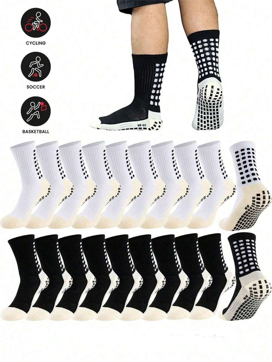 10 Pairs Of Men's Anti Slip Football Socks, Basketball Sports Anti Slip Socks, Anti Slip Straps, Anti Slip Pads, Grip Socks - 彩色 - 查看 1