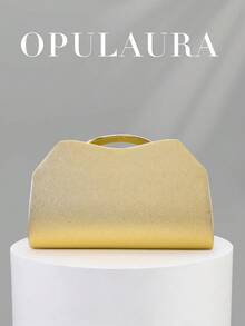 OpulAura 女士优雅金色真皮手提包，奢华天鹅绒晚宴手拿包，适合搭配正式礼服、婚礼、生日派对和毕业晚会。 - 金色 - 查看 5
