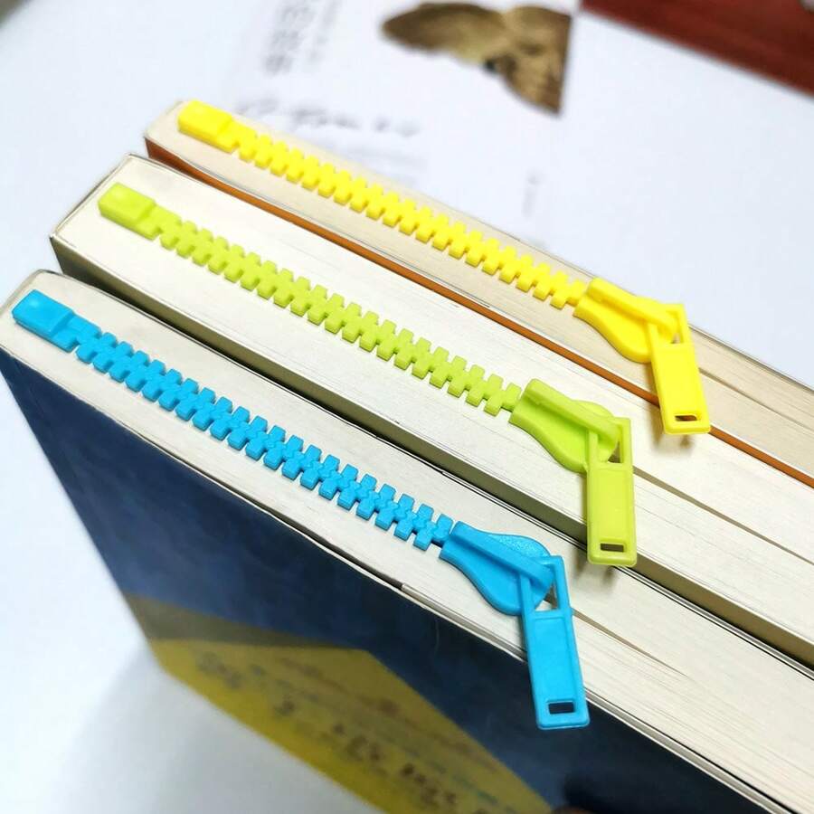 2pcs Creative Zipper Design Bookmarks, Cute Plastic Pull Ring Bookmarks, Fun Page Clips, Suitable For Students, Teachers And Book Lovers, Novel Stationery Gift, Applicable For Reading, Journaling, School Supplies, Colorful Zipper Shaped Children's Bookmarks - A - View 1