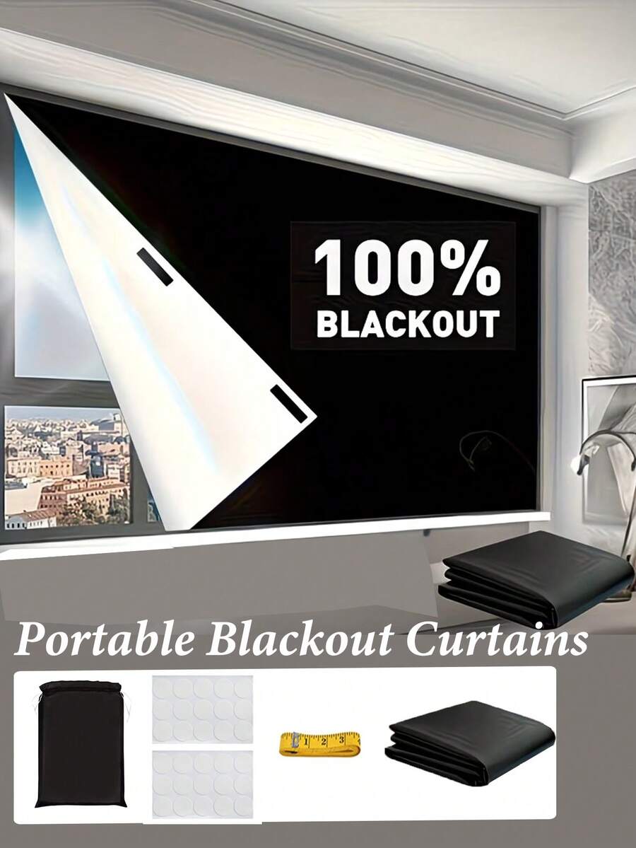Portable Blackout Curtain, 100% Blackout, No Drilling Required Easy Stick-On, With Self-Adhesive Buckle, Suitable For Windows, Easy Adjustment, Great For Home, Office Or Travel Use