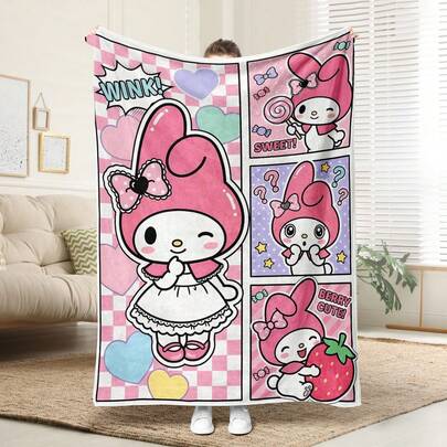 SANRIO بطانية فلانيل مريحة بنمط ميلودي الخاص بي، تصميم محبوك من البوليستر الناعم، متعدد الاستخدامات، قابل للغسل في الغسالة، بطانية ناعمة مثالية للمنزل والسفر والخارج في جميع المواسم - مناسبة للأريكة والسرير والمكتب أو السفر، مناسبة للفيلم والنوم والغرفة والمكتب والسيارة، بطانية سانريو