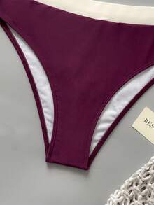 New Fashionable Sexy Solid Color Detachable Strap Bandeau Bikini Swimwear For Women, Suitable For Beach, Pool Party, Vacation Summer - Burgundy - View 4
