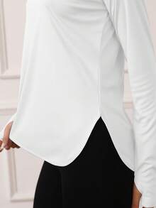 Women's UPF 50+ UV Protection Hooded Shirt With Curved Slit, Long Sleeve, Thumb Hole, Ponytail Hole For Running, Workout, Hiking, Fishing, Outdoor Sports - White - View 5