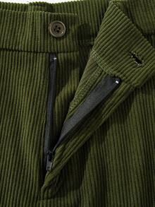 男士垂墜感燈芯絨休閒短褲，直筒寬鬆彈性腰圍，復古質感長褲，適合通勤與露營 - 軍綠色 - 查看 11