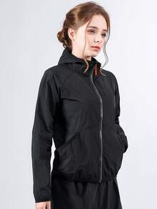 Women's Lightweight Hooded Jacket, Full Zip Breathable Windbreaker Suitable For Camping, Cycling, Running - Black - View 8