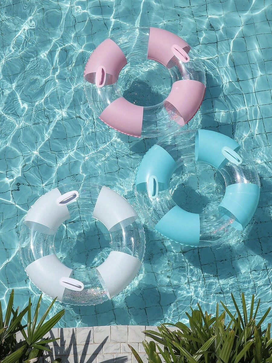 Grueso anillo inflable de natación con mariposa blanca y lentejuelas, adecuado para mujeres adultas, flotador inflable para piscina, esencial de playa - Multicolor - Ver 1