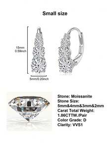XUJIA 1 Pair 925 Sterling Silver Moissanite Earrings, Sparkling Moissanite Earrings For Women, Suitable For Anniversary Or Birthday Gift - Silver - View 13