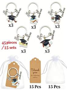 Bộ 15/45 móc khóa tốt nghiệp 2026 unisex, móc khóa hình mũ tốt nghiệp giọt dầu bằng hợp kim dễ thương, quà lưu niệm lễ tốt nghiệp, móc khóa huy hiệu tốt nghiệp, mặt dây chuyền ba lô/túi xách, phụ kiện xe hơi, dây đeo thẻ ID kiểu Gothic Y2K dễ thương, phụ kiện xe hơi, Giáng sinh (5 móc khóa, 5 thiệp cảm ơn, 5 túi dây rút, 15 móc khóa, 15 thiệp cảm ơn, 15 túi dây rút) - Nhiều màu - Xem 2