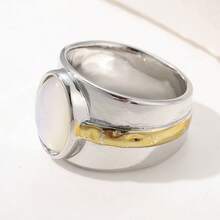 Anello vintage minimalista in rame ovale con gemma, accessorio raffinato per raduni quotidiani e vacanze, ottimo anche come regalo per le festività - Argento - Visualizzare 3