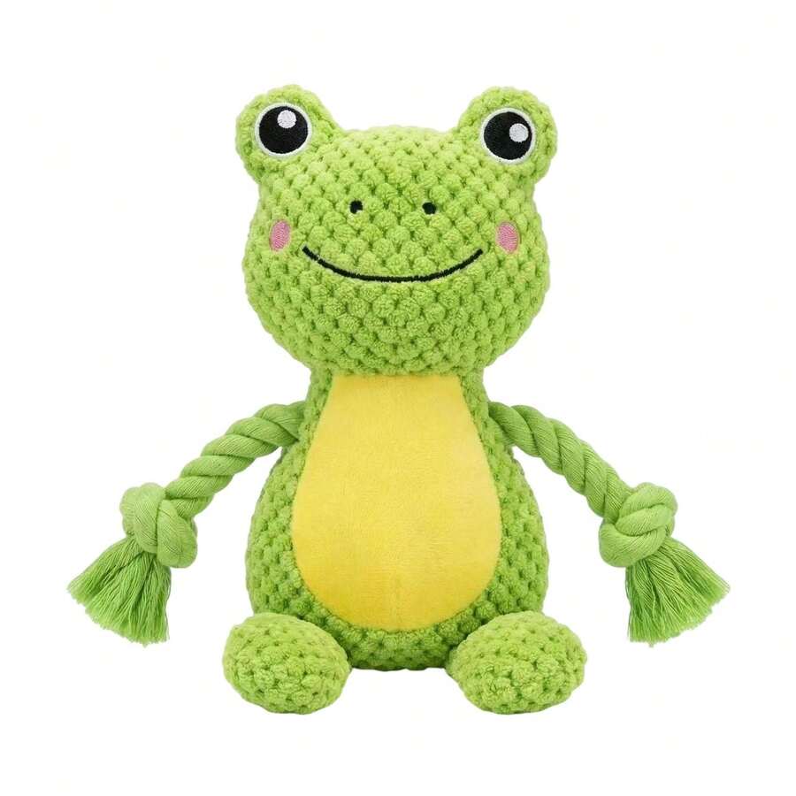 Brinquedo Coelho de Pelúcia com Corda de Algodão para Cães | Tecido de Abacaxi Anti-Rasgo + Corda Reforçada | Com Apito - verde - Visão 1