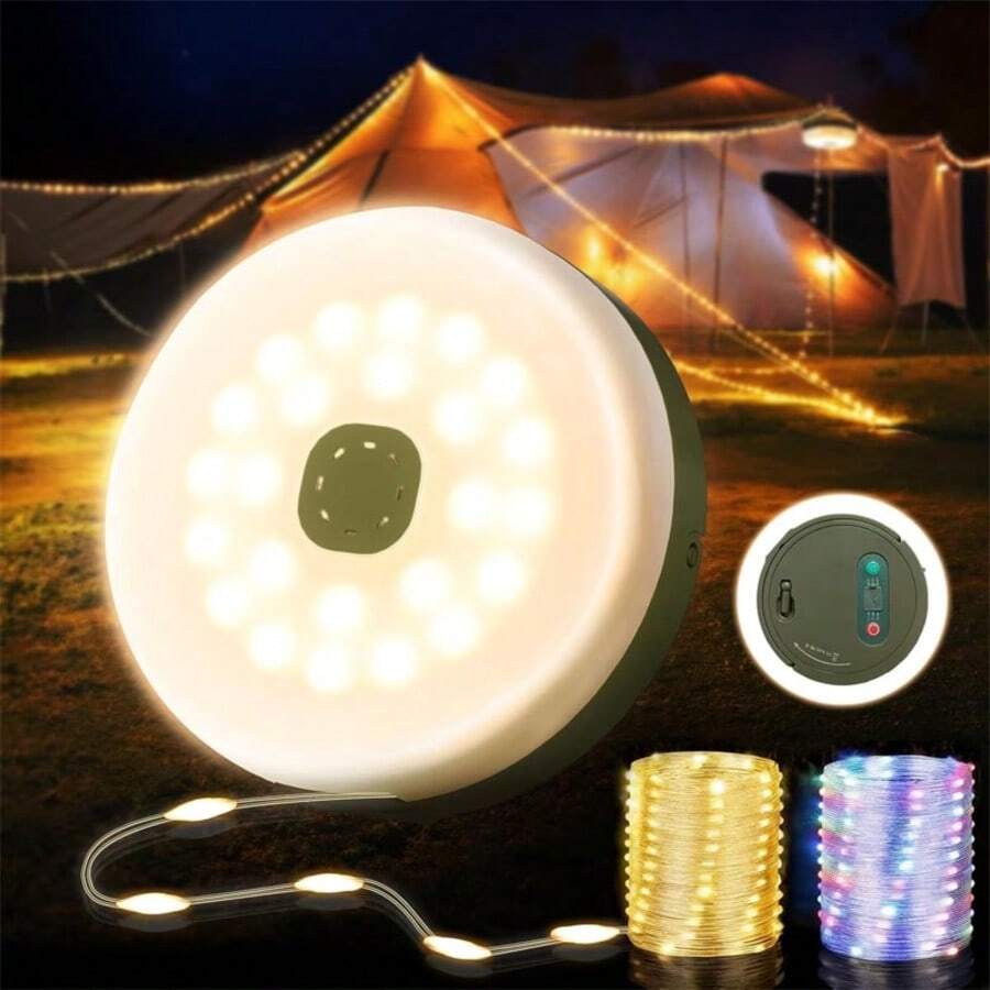 1 đèn LED cắm trại đa chức năng, đèn dây ánh sáng trắng ấm & RGB, đèn LED dây nam châm sạc lại được, đèn lều, đèn pin khẩn cấp cầm tay, thích hợp cho leo núi, trang trí Giáng sinh tại nhà. - Đèn cắm trại - Xem 1