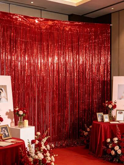 1/2 piezas Cortinas de lluvia decorativas de color rojo brillante para fondo de fiesta de cumpleaños, cortinas de lluvia decorativas de color rojo brillante para fondo de fiesta de boda y cumpleaños, decoración de diseño rojo para fiesta de cumpleaños, decoración de habitación de bebé recién nacido, suministros para fiesta de revelación de género, boda, cumpleaños, accesorios para fotos, decoración colgante de cumpleaños, regalo de baby shower, decoración de baby shower, decoración de revelación de género, decoración de boda, "¡Me salió mi primer diente!"