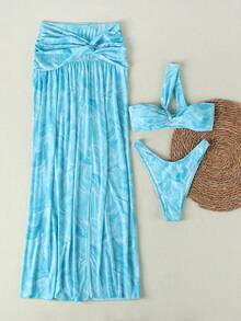 Bộ bikini nữ màu xanh nhuộm tie-dye gợi cảm, thanh lịch, kiểu dáng thường ngày, gồm áo yếm và chân váy, thích hợp cho tiệc tùng, mùa xuân, giải trí, kỳ nghỉ, lãng mạn, thiết kế thời trang, độc đáo, thường ngày, phong cách bohemian, du lịch, thư giãn hàng ngày. - Nhiều màu - Xem 2