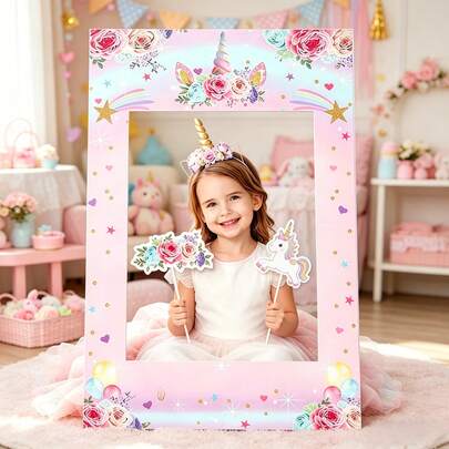1 bộ khung ảnh trang trí tiệc kỳ lân cầu vồng, phụ kiện chụp ảnh sinh nhật lần thứ nhất, phông nền chụp ảnh tiệc mừng em bé chủ đề kỳ lân, trang trí phông nền tiệc sinh nhật, đồ dùng tiệc sinh nhật bé gái, trang trí tiệc tiết lộ giới tính, trang trí tiệc mừng em bé, trang trí tiệc kỳ lân cầu vồng, đồ dùng tiệc cho bé sơ sinh