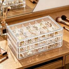 Premium 3-Layer 72-Slot Transparent Acrylic Jewelry Storage Box, Dust-Proof Stackable Jewelry Drawer, Suitable For Earrings, Rings, Necklaces, Fashionable Desktop Vanity Jewelry Display Box, Perfect Gift For Women Birthday, Valentine's Day, Home Bedroom Vanity Decor - Transparent - View 3