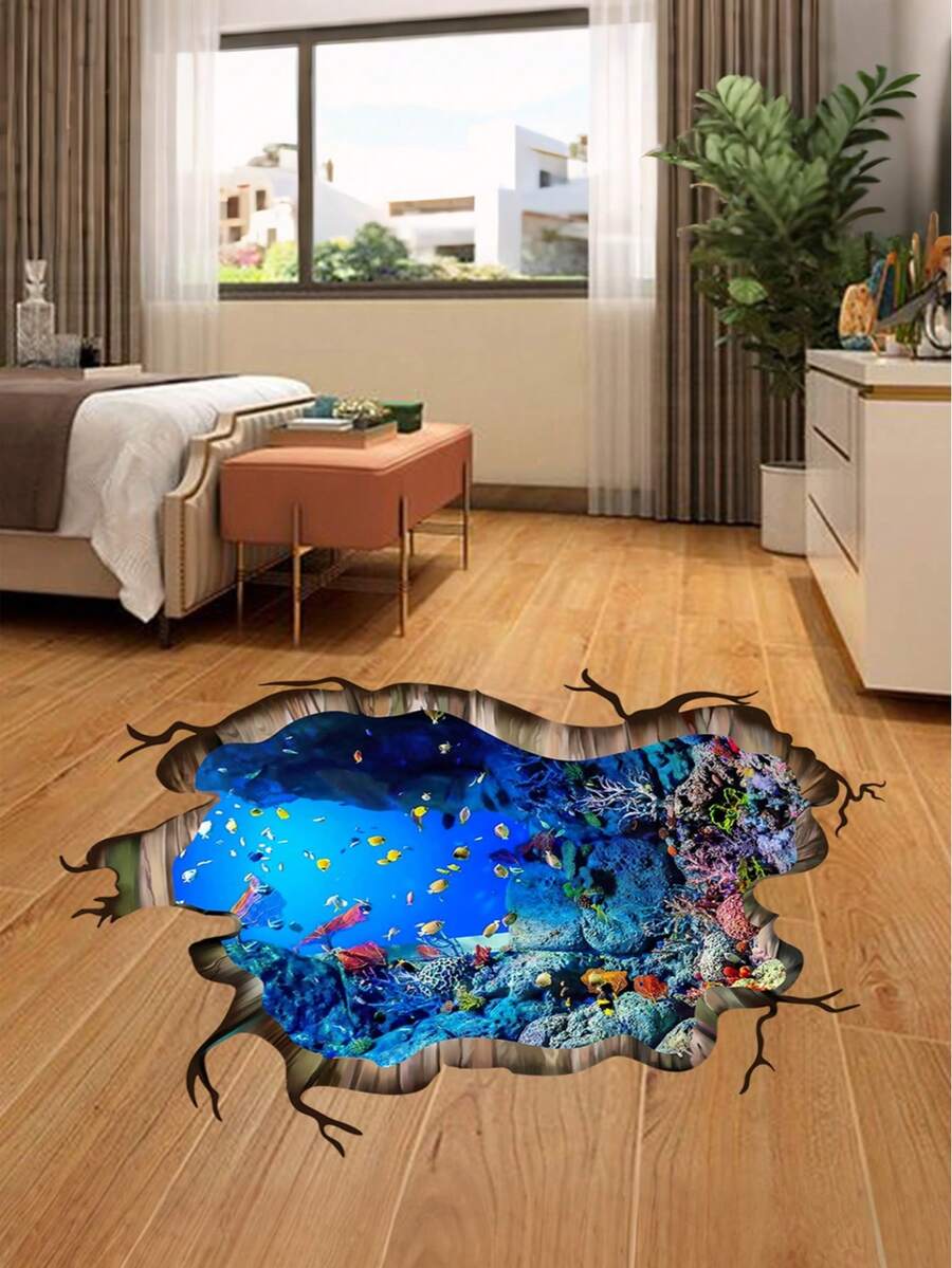 1件装主题墙贴 - 动物纹海洋场景，鲨鱼图案，妈妈风现代航海风 - 3D立体可撕贴PVC材质，适用于玻璃等多种表面，不对称造型，哑光表面，一次性使用，适用于客厅、卧室、玄关等场所（1件装），贴纸，墙贴，乙烯基材质，家居装饰，春季装饰品，为您的家增添活力，Rama装饰贴纸，生日毕业礼物 - 貼紙 - 查看 1