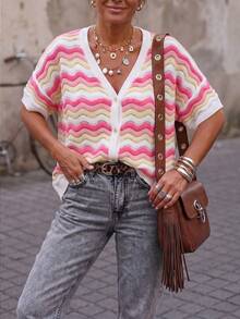Women's Minimalist Elegant Knit Top, Casual Chic Style, Spring/Summer - Multicolor - View 5