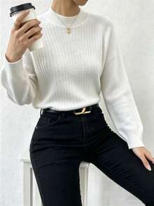 Mohair (Angora) Blouse, Women's Long-Sleeved Blouse, Thick, Printed, Plain, Suitable For Holidays, Vacations, Office, Daily Wear, Autumn, Winter. - trắng - Xem 2