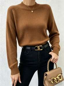 Mohair (Angora) Blouse, Women's Long-Sleeved Blouse, Thick, Printed, Plain, Suitable For Holidays, Vacations, Office, Daily Wear, Autumn, Winter. - màu nâu - Xem 2