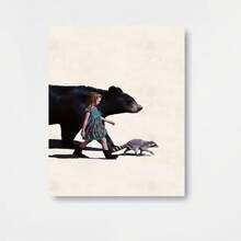 Impresión artística plana 2D, 2D plana, 1 pieza sin marco que presenta compañeros de animales caprichosos y surrealistas, diseñada en un estilo suave y curativo que muestra la armonía entre las personas y los animales. Ideal para estudios, salas de estar acogedoras - Enmarcado - Ver 1