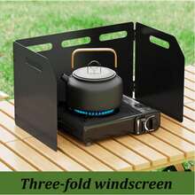 Outdoor Camping Stove Windshield, Lightweight Foldable Stove Wind Guard With Storage Bag, Suitable For Camping, Glamping, Hiking, Picnic, Backpacking, Cooking, Fishing And More - Black - View 3