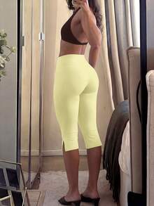 New Versatile Solid Color Ankle-Opening Elastic Fitted Bermuda Shorts Summer - Light Yellow - View 5