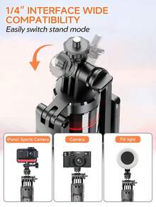 AXNEN Automatic Pop-Up Mini Selfie Stick Tripod, Wireless Bluetooth Remote, Detachable 360° Rotating Phone Holder, Adjustable Height Ground Stand, Compatible With Android And IOS, Suitable For Photography, Travel Recording, Live Streaming, Video Shooting - one-size - View 11