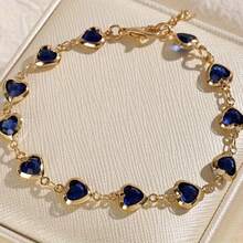 Colorful Heart-Shaped Bracelet, Candy-Colored Glass Heart-Shaped Bracelet, Worn On The Beach In Summer, Valentine'S Day Gift - Xanh đậm - Xem 1