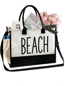 The Beach Tote Bag Set, Unique "Beach"Design, Simple Large-Capacity Shoulder Bag With A Portable Cosmetic Bag - Multicolor - View 14