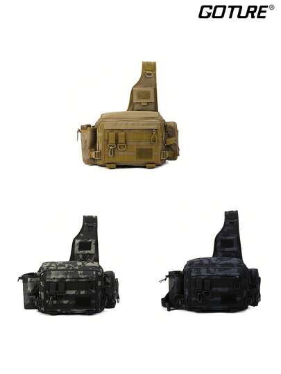 GOTURE 1 pieza Bolsa de pesca multifuncional - Mochila bandolera impermeable de gran capacidad con portacañas, mochila táctica de cintura para pesca al aire libre, regalo ideal para hombres