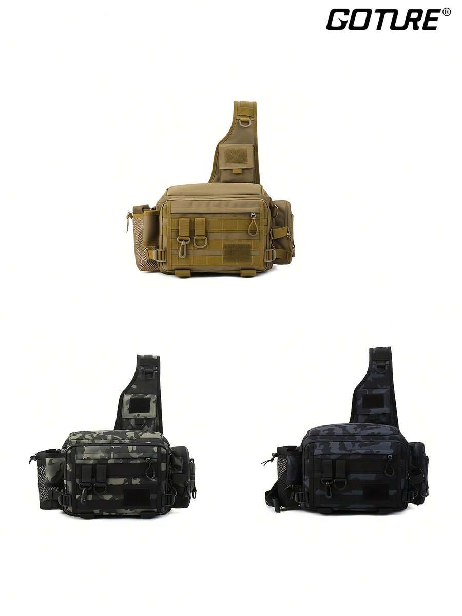 GOTURE 1个多功能钓鱼包 - 大容量防水单肩包,带鱼竿支架,户外钓鱼腰包,男士理想礼物 - 彩色 - 查看 1