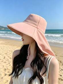 Women's Summer UV Protection Sun Hat, Large Brim Neck Cover All-In-One Sun Hat, Lightweight Breathable Sweat-Wicking, Ponytail Friendly Design, UV Protection Face Flattering, Suitable For Outdoor Sports, Hiking, Tea Picking, Beach Travel, Commuting And Rural Activities, Multifunctional Fashion Headwear, Essential Summer Outdoor Sun Protection Accessory - Fisherman's Hat - View 7