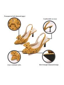 Women's Solid Color High Heel Pumps, Pointed Toe Kitten Heel Slip-On Sandals With Buckle Closure - Yellow - View 5