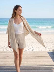 1pc Women's Solid Color Knitted Breathable Triangular Lightweight Decorative Elegant Bohemian Style Triangular Shawl, Beach/Travel, Spring/Summer/Autumn, Holiday, - Multicolor - View 12